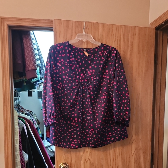 Talbots Tops - Talbots Women's Blouse - Navy with Pink Dots